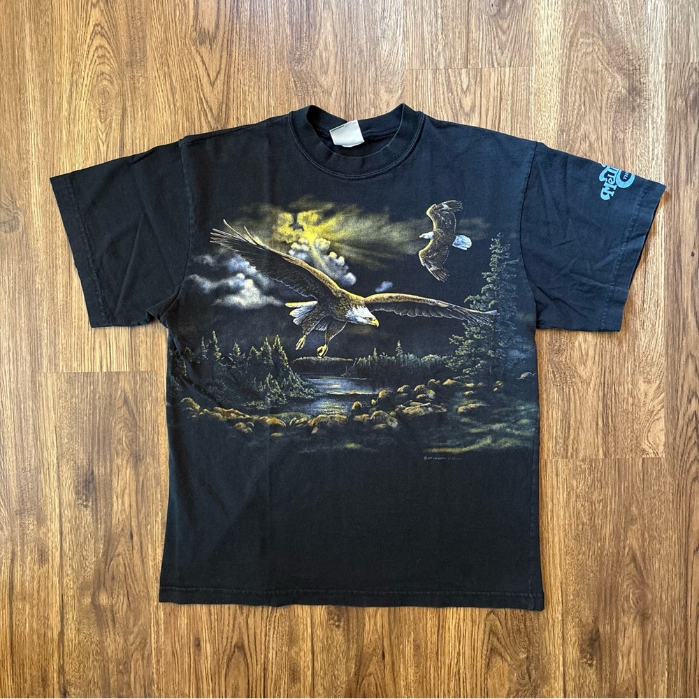 Vintage black eagle bird nature wrap around graphic t-shirt